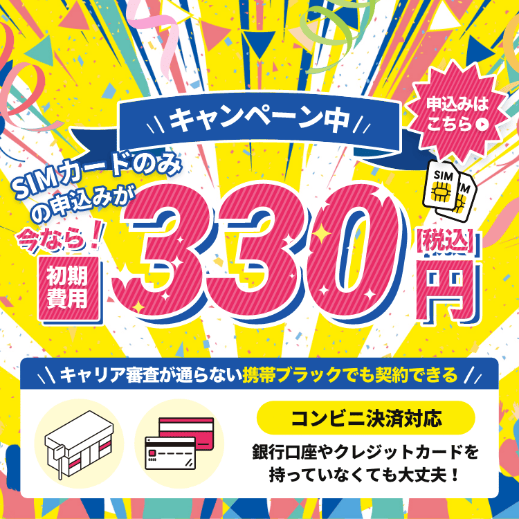 SIMカードのみの申込みが今なら330円(税込)